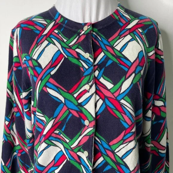 Lilly Pulitzer Women’s Blue Button Up Geometric Print Cardigan Sweater Size M - Picture 2 of 9